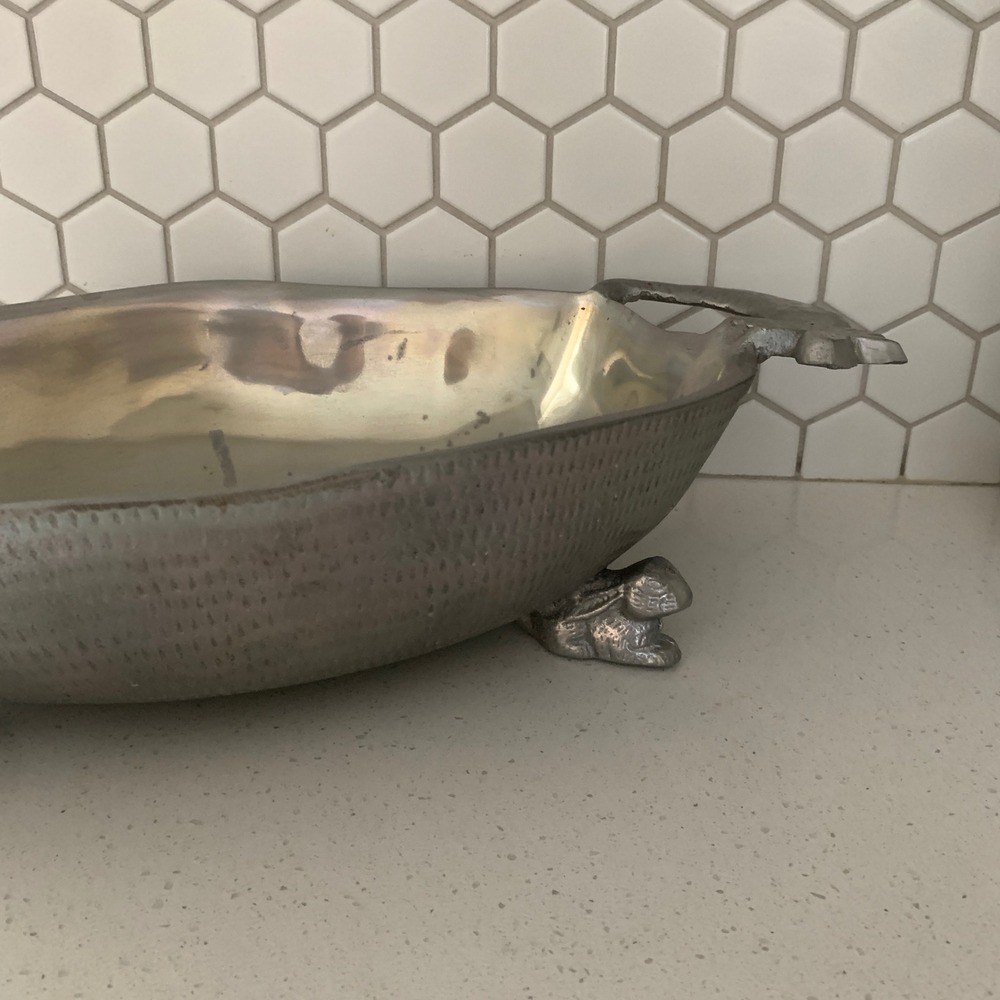 Arthur Court Pewter Rabbit Footed Serving Bowl Carrot Handles 18.5 Inch Easter - Picture 2 of 12